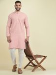 Deyann Peach Cotton Blend Regular Fit Men's Kurta Pyjama Set ( Pack of 1 )