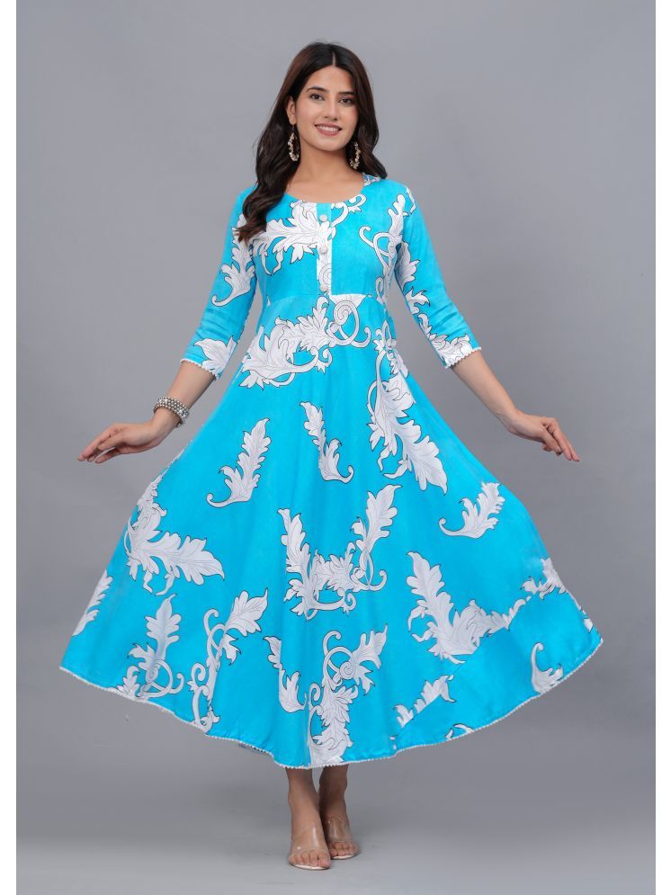     			ANNEIV Rayon Printed Anarkali Women's Kurti - Light Blue ( Pack of 1 )