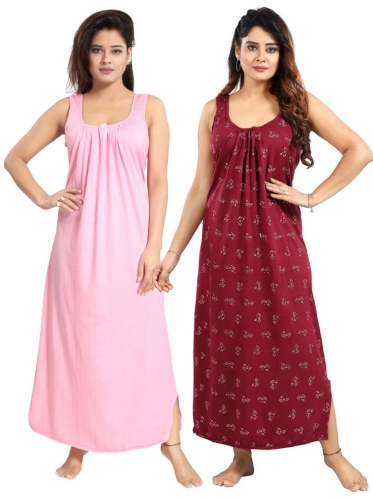     			INNER BEATS Multicolor Cotton Blend Women's Nightwear Nighty & Night Gowns ( Pack of 2 )