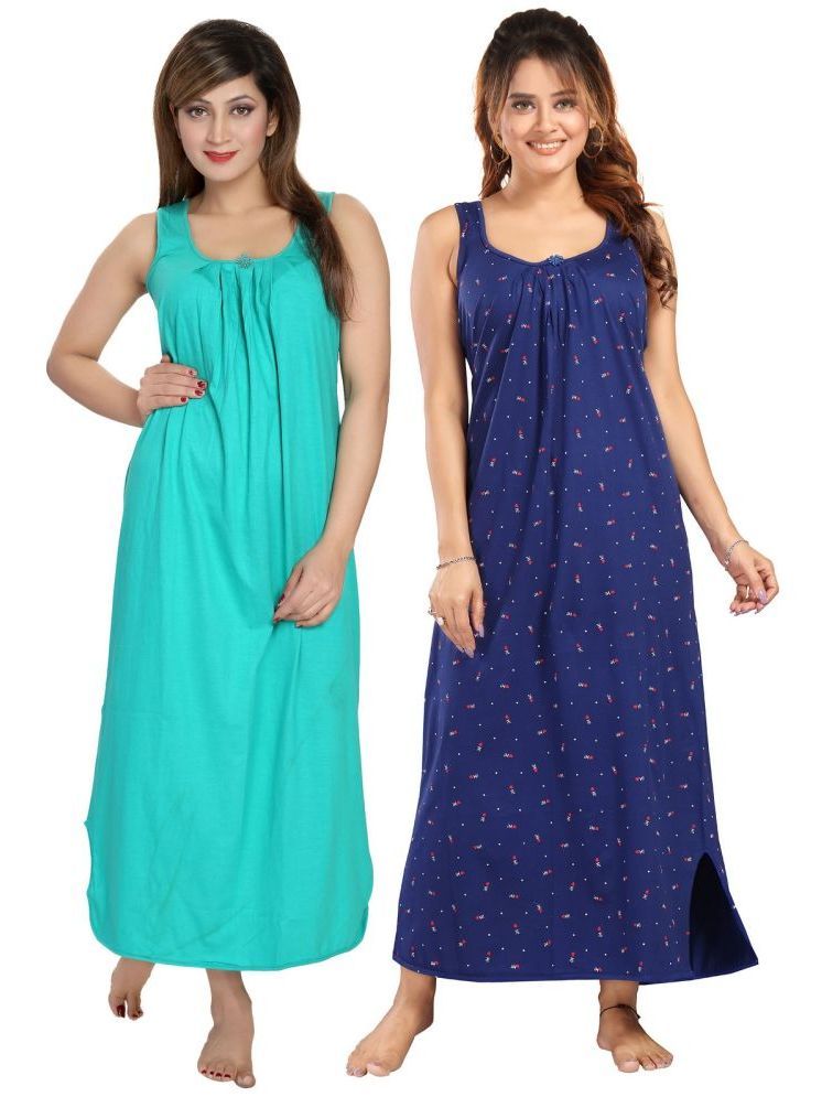     			INNER BEATS Multicolor Cotton Blend Women's Nightwear Nighty & Night Gowns ( Pack of 2 )