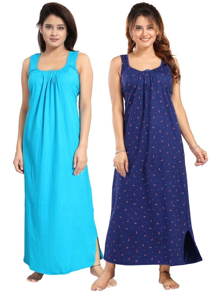     			INNER BEATS Multicolor Cotton Blend Women's Nightwear Nighty & Night Gowns ( Pack of 2 )