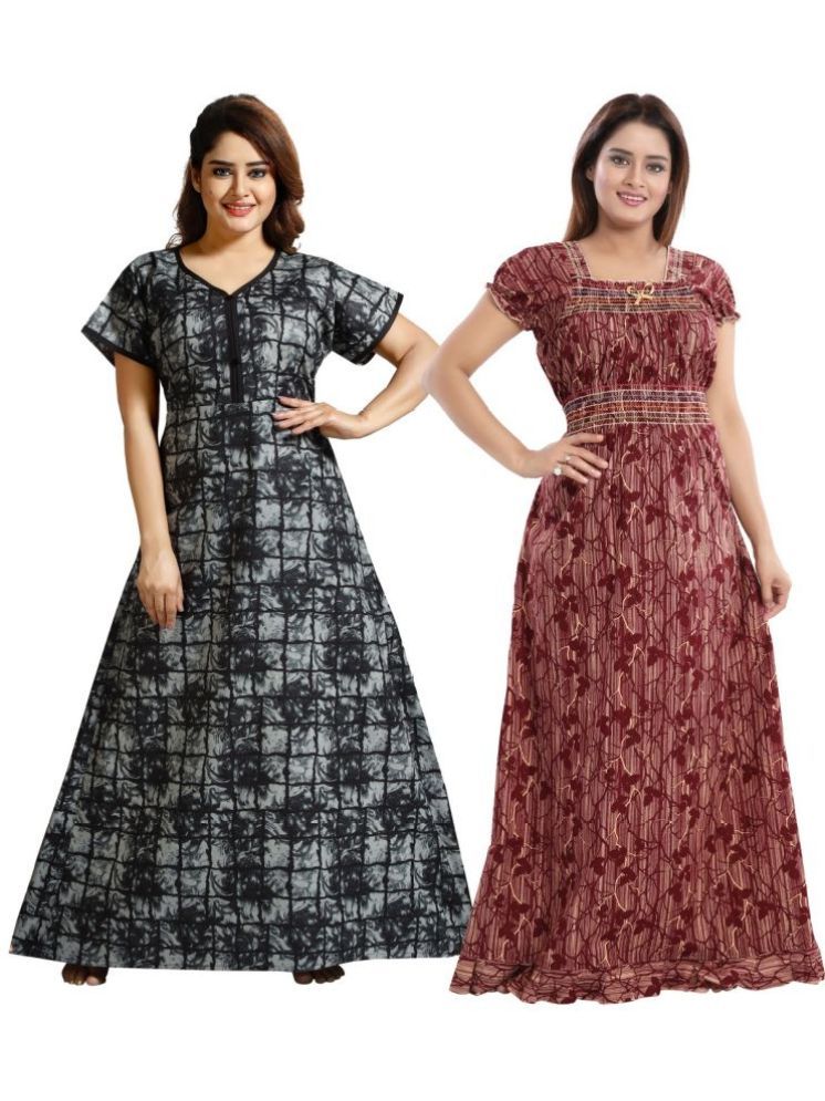     			INNER BEATS Multicolor Cotton Blend Women's Nightwear Nighty & Night Gowns ( Pack of 2 )