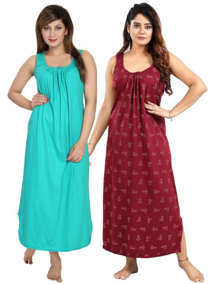     			INNER BEATS Multicolor Cotton Blend Women's Nightwear Nighty & Night Gowns ( Pack of 2 )