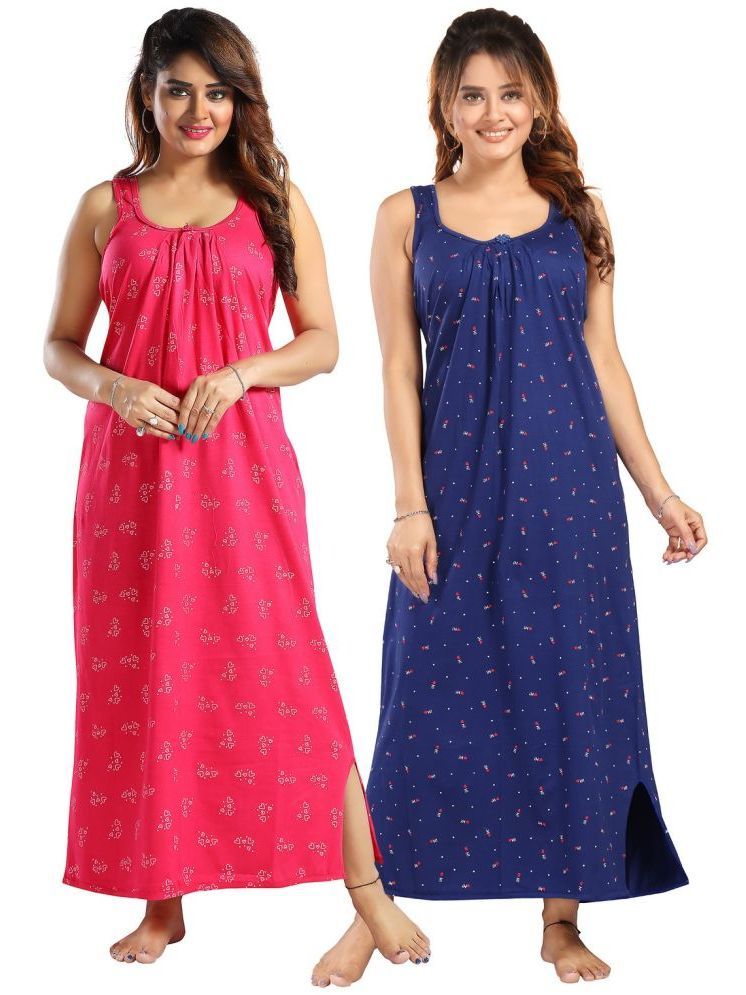     			INNER BEATS Multicolor Cotton Blend Women's Nightwear Nighty & Night Gowns ( Pack of 2 )