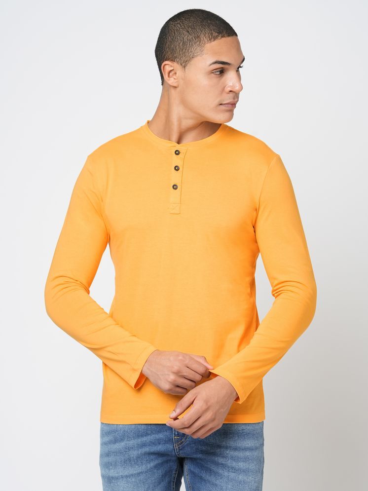     			Leean Patterns Cotton Blend Regular Fit Solid Full Sleeves Men's Henley T-Shirt - Yellow ( Pack of 1 )