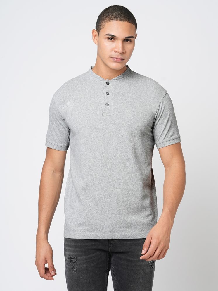     			Leean Patterns Cotton Blend Regular Fit Solid Full Sleeves Men's Henley T-Shirt - Grey ( Pack of 1 )