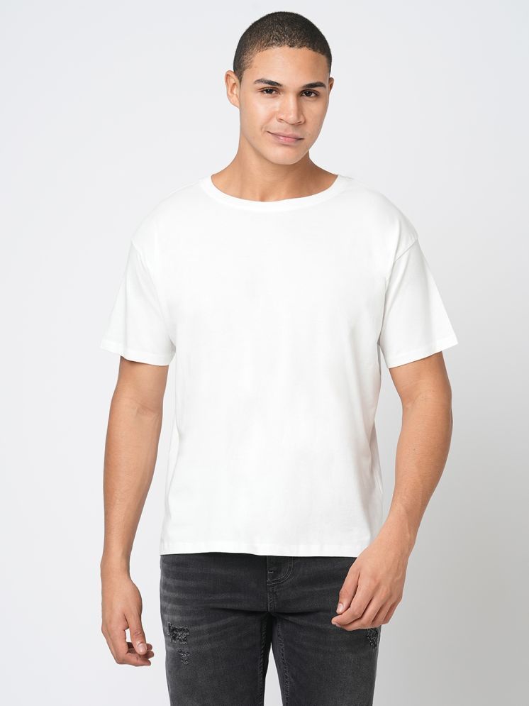     			Leean Patterns Cotton Blend Regular Fit Solid Half Sleeves Men's Round T-Shirt - White ( Pack of 1 )