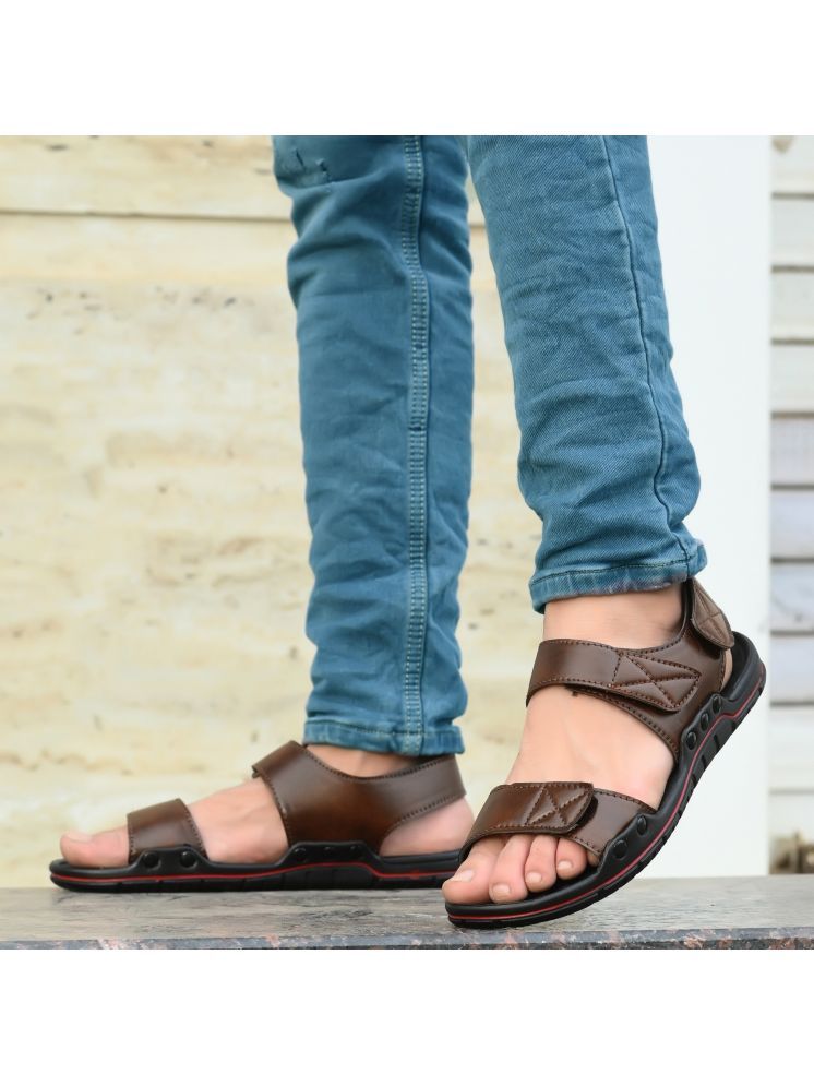     			POS Planet of Shoes - Brown Men's Floater Sandals