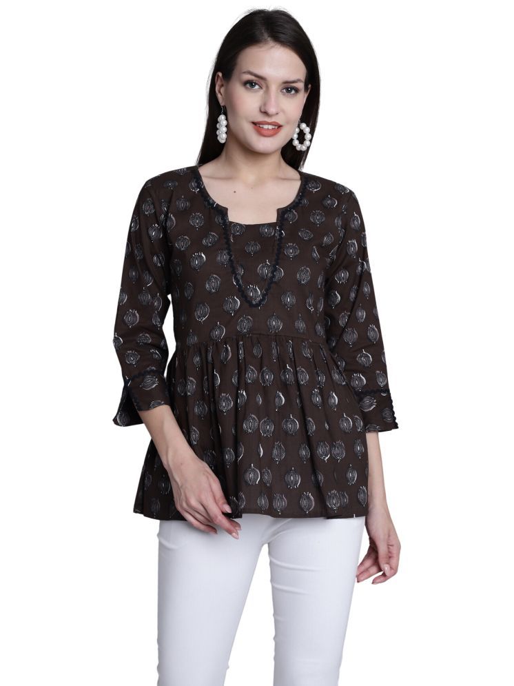     			Rajnandini Cotton Printed A-line Women's Kurti - Brown ( Pack of 1 )