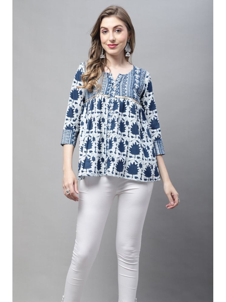     			Rajnandini Cotton Printed Flared Women's Kurti - Blue ( Pack of 1 )