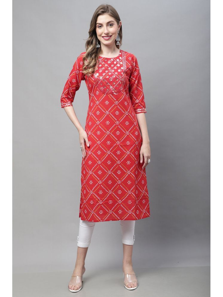     			Rajnandini Cotton Printed Straight Women's Kurti - Red ( Pack of 1 )