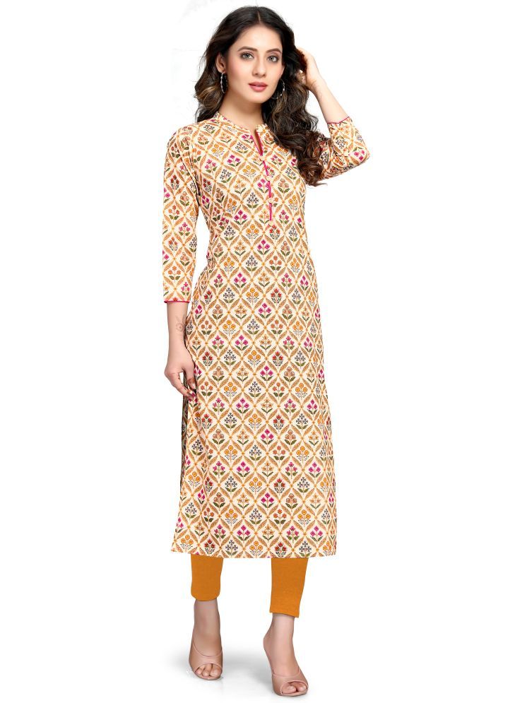     			Rajnandini Cotton Printed Straight Women's Kurti - Beige ( Pack of 1 )