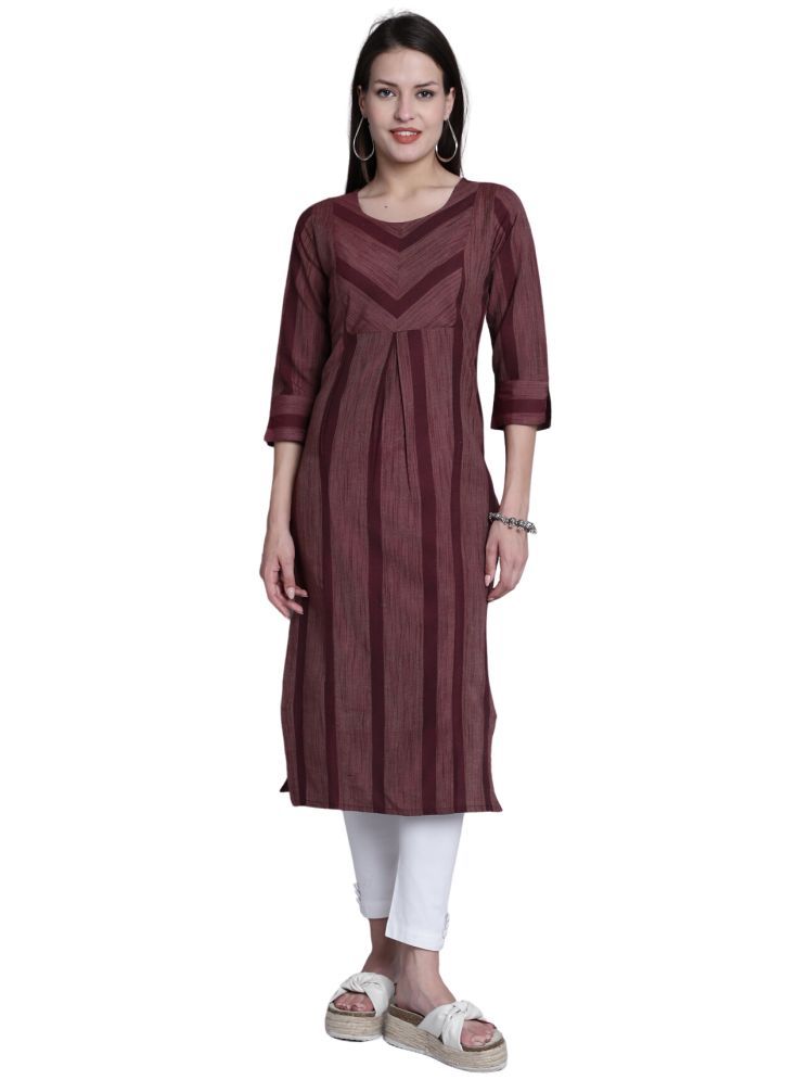     			Rajnandini Cotton Striped Straight Women's Kurti - Maroon ( Pack of 1 )