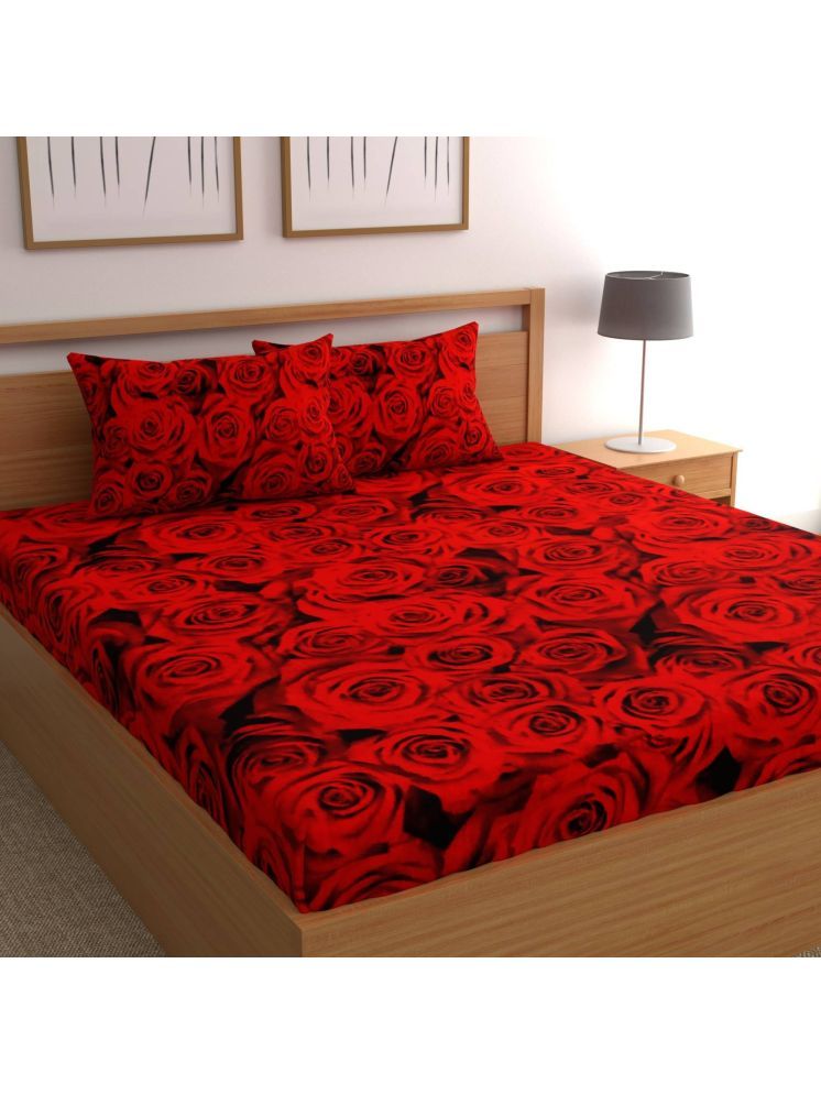     			SHUBH Microfiber Floral 1 Double with 2 Pillow Covers - Red