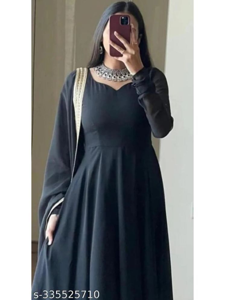     			SILK SUTRA Georgette Solid Anarkali Women's Kurti with Dupatta - Black ( Pack of 1 )