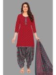 shree jeenmata collection Cotton Printed Kurti With Patiala Women's Stitched Salwar Suit - Red ( Pack of 1 )