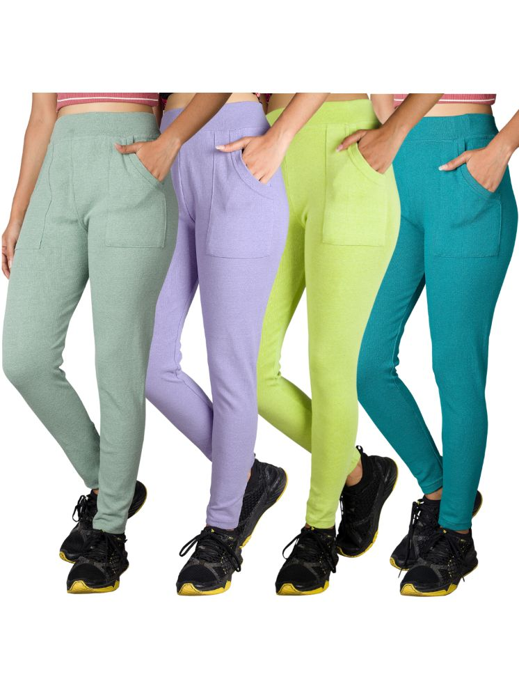     			KARARO JEGGINGS - Cotton Blend Skinny Fit Fluorescent Green Women's Jeggings ( Pack of 4 )