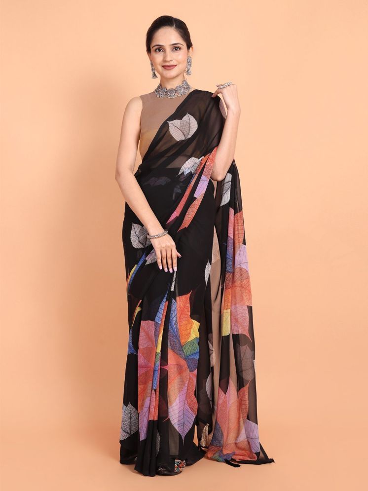     			Rangita Chiffon Printed Saree With Blouse Piece - Black ( Pack of 1 )