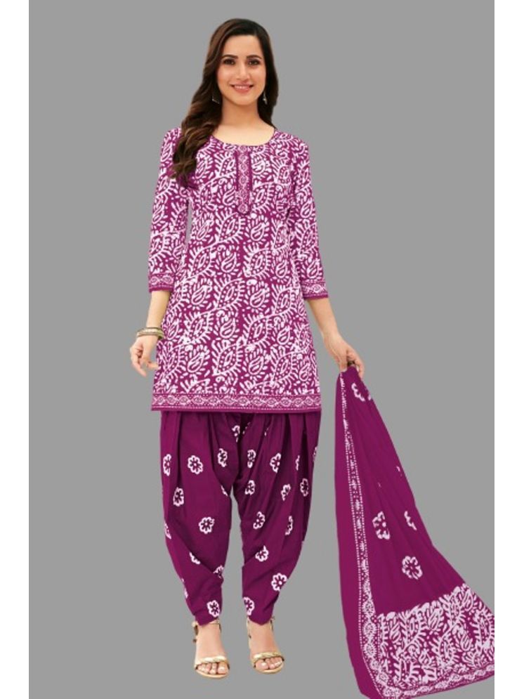     			shree jeenmata collection Cotton Printed Kurti With Patiala Women's Stitched Salwar Suit - Purple ( Pack of 1 )