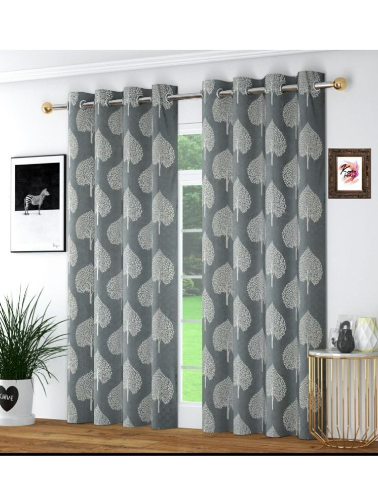     			THE LAILA Nature Room Darkening Ring Rod Curtain 5 ft ( Pack of 2 ) - Light Grey