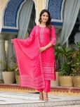 Juniper Rayon Printed Kurti With Pants Women's Stitched Salwar Suit - Pink ( Pack of 1 )