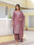 Juniper Viscose Printed Kurti With Pants Women's Stitched Salwar Suit - Pink ( Pack of 1 )