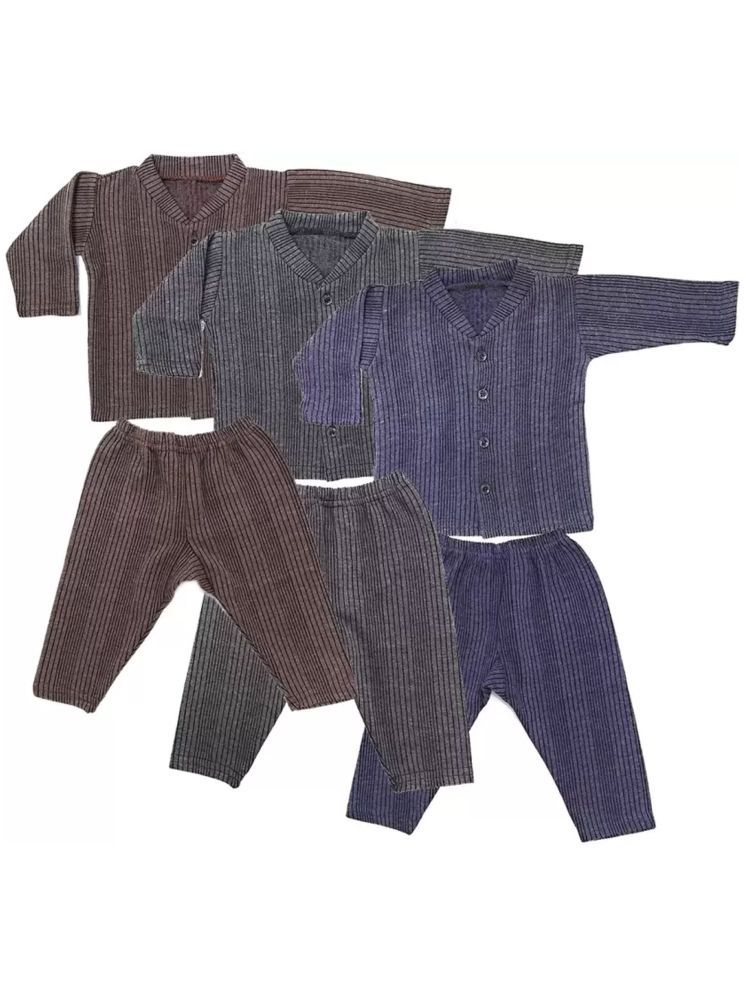     			Kids Front Open Baby Thermal Suit Top & Pajama Set for Baby Boys & Baby Girls, Pack of 3 (Multicolor)