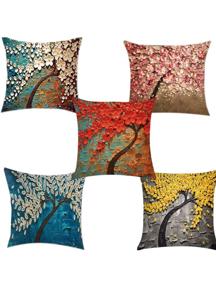     			Laphino Set of 5 Jute Floral Square Cushion Cover (40X40)cm - Multi