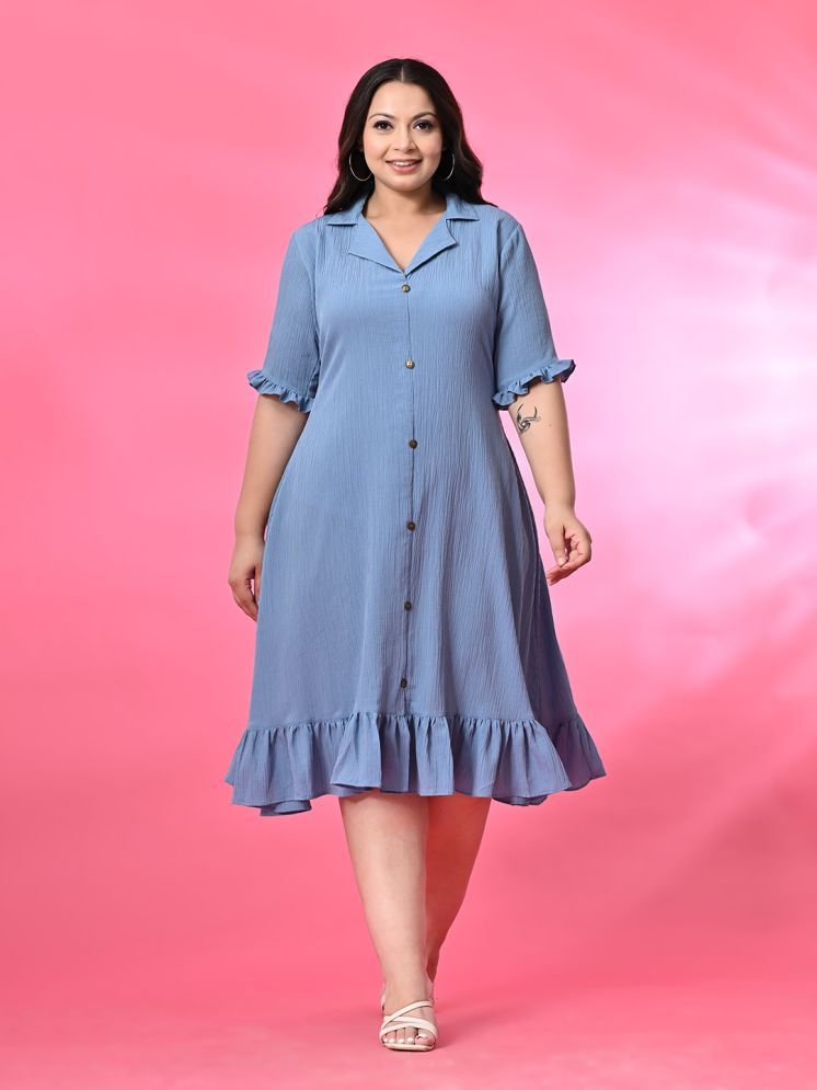     			PrettyPlus by Desinoor.com Polyester Self Design Midi Women's A-line Dress - Light Blue ( Pack of 1 )