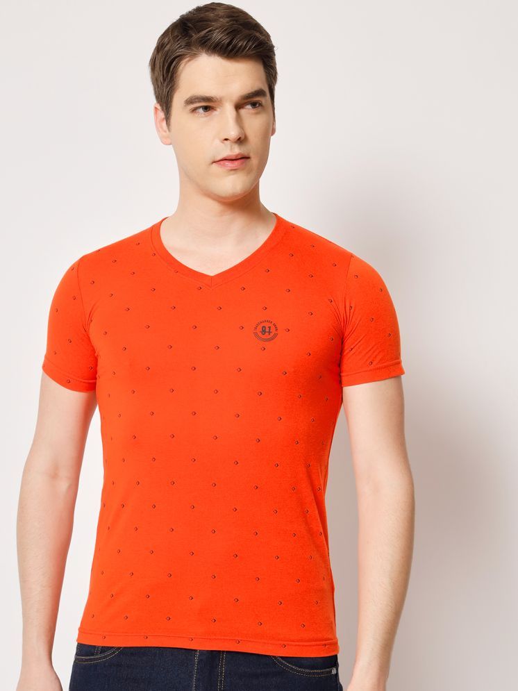     			TAB91 Cotton Blend Regular Fit Printed Half Sleeves Men's V-Neck T-Shirt - Orange ( Pack of 1 )