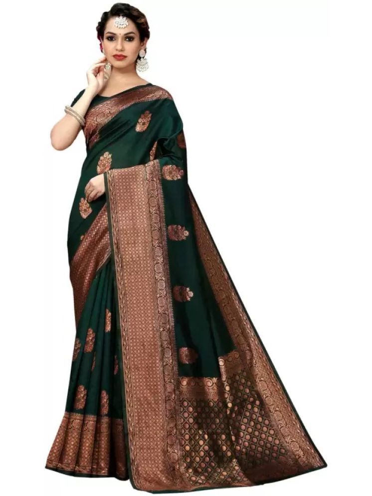     			Vkaran Art Silk Embellished Saree With Blouse Piece - Green ( Pack of 1 )