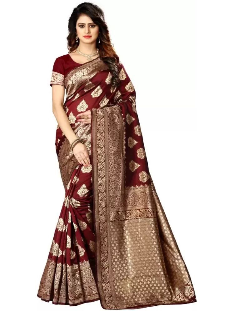     			Vkaran Art Silk Embellished Saree With Blouse Piece - Maroon ( Pack of 1 )