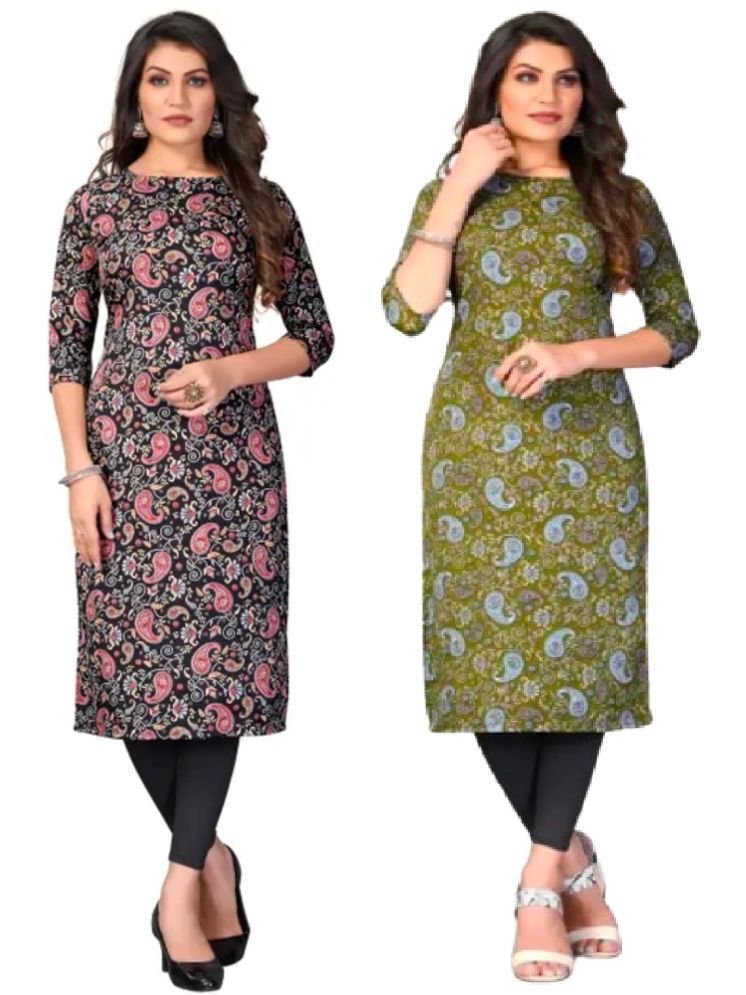     			DESIGNER DREAM Crepe Printed Straight Women's Kurti - Black,Green ( Pack of 2 )