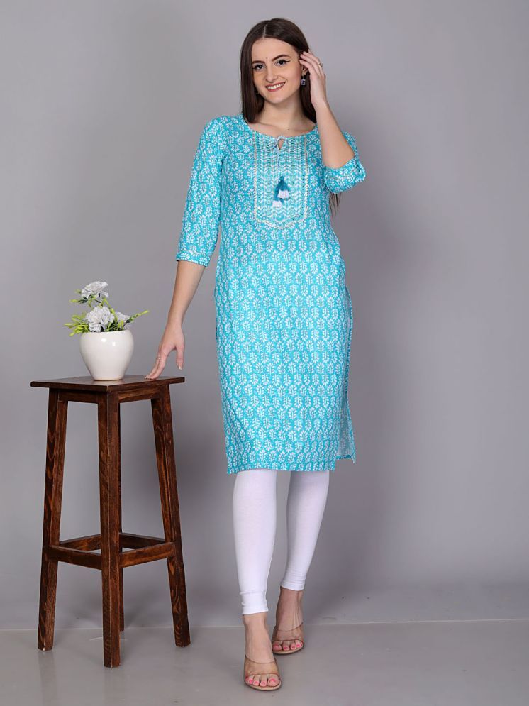     			HIGHLIGHT FASHION EXPORT Cotton Printed Straight Women's Kurti - Blue ( Pack of 1 )