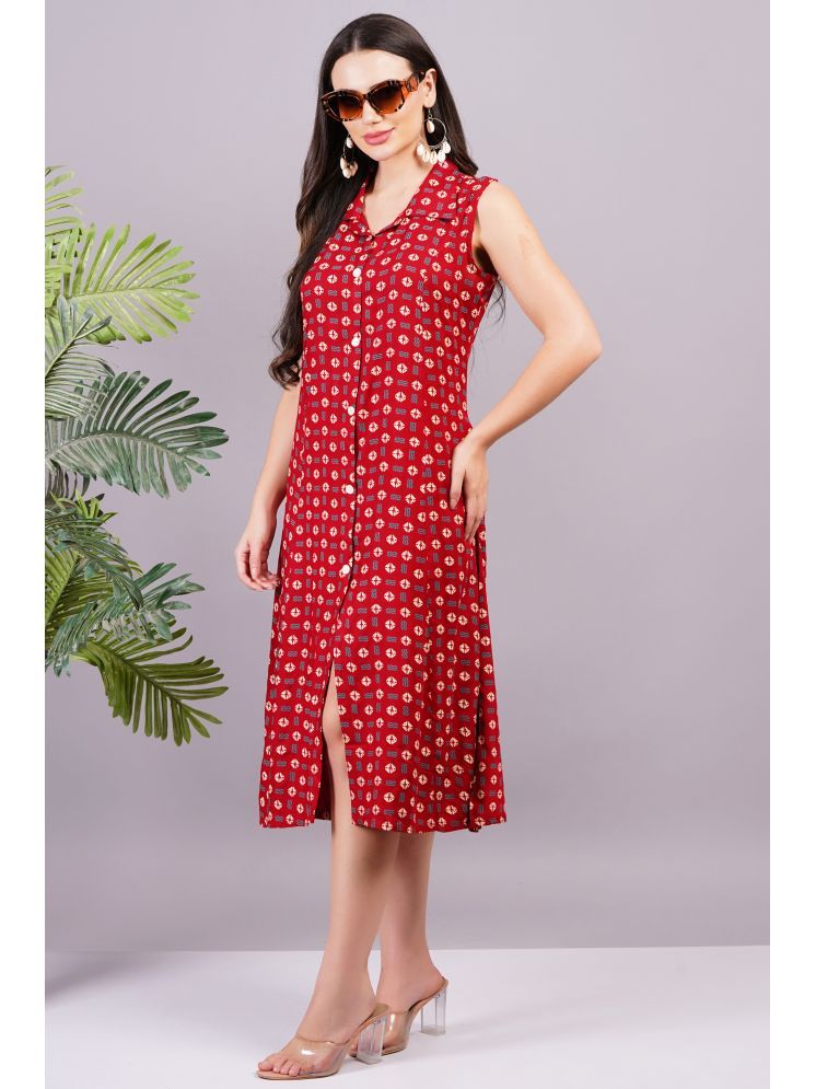     			Jyoti Rayon Printed Midi Women's Shirt Dress - Red ( Pack of 1 )