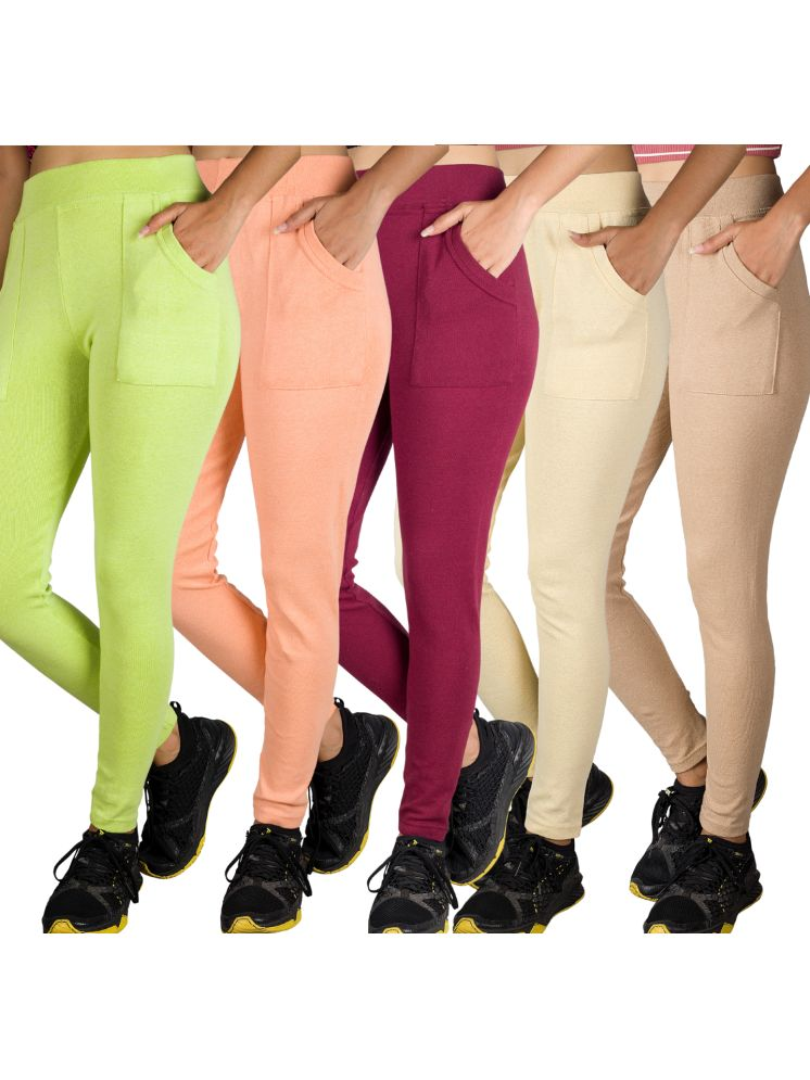     			KARARO JEGGINGS - Cotton Blend Skinny Fit Yellow Women's Jeggings ( Pack of 5 )