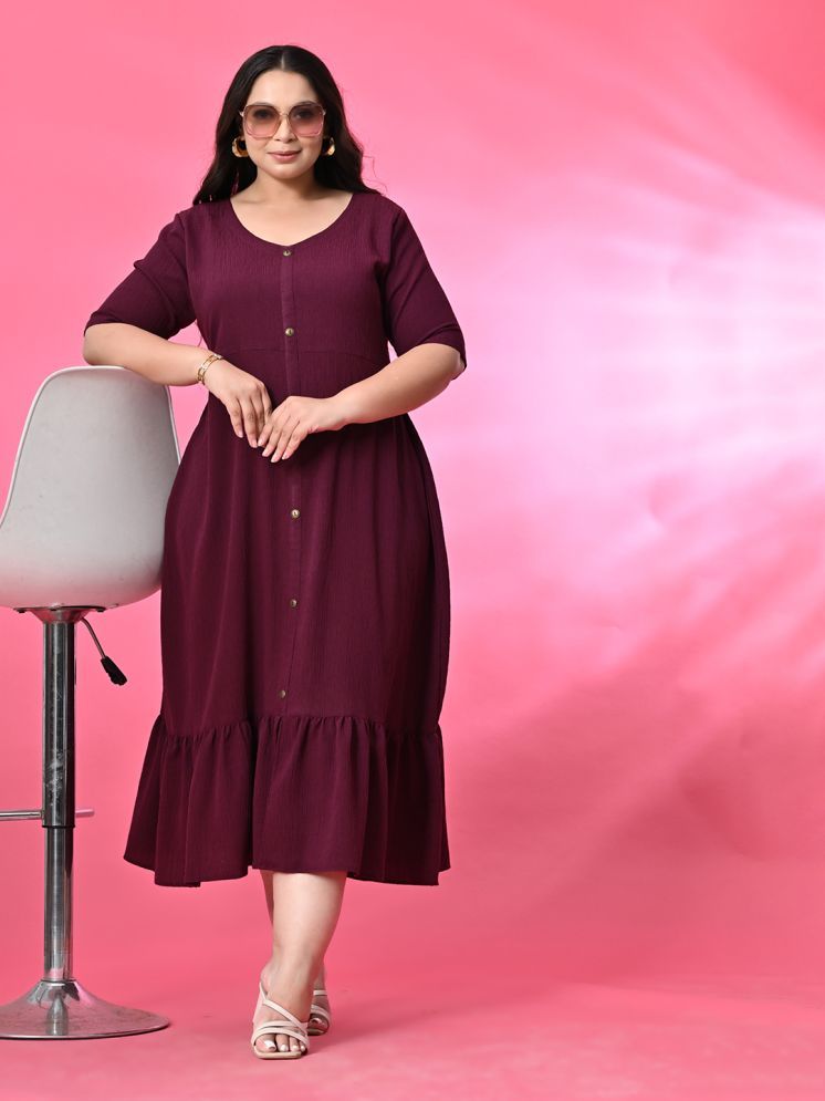     			PrettyPlus by Desinoor.com Polyester Self Design Midi Women's A-line Dress - Wine ( Pack of 1 )