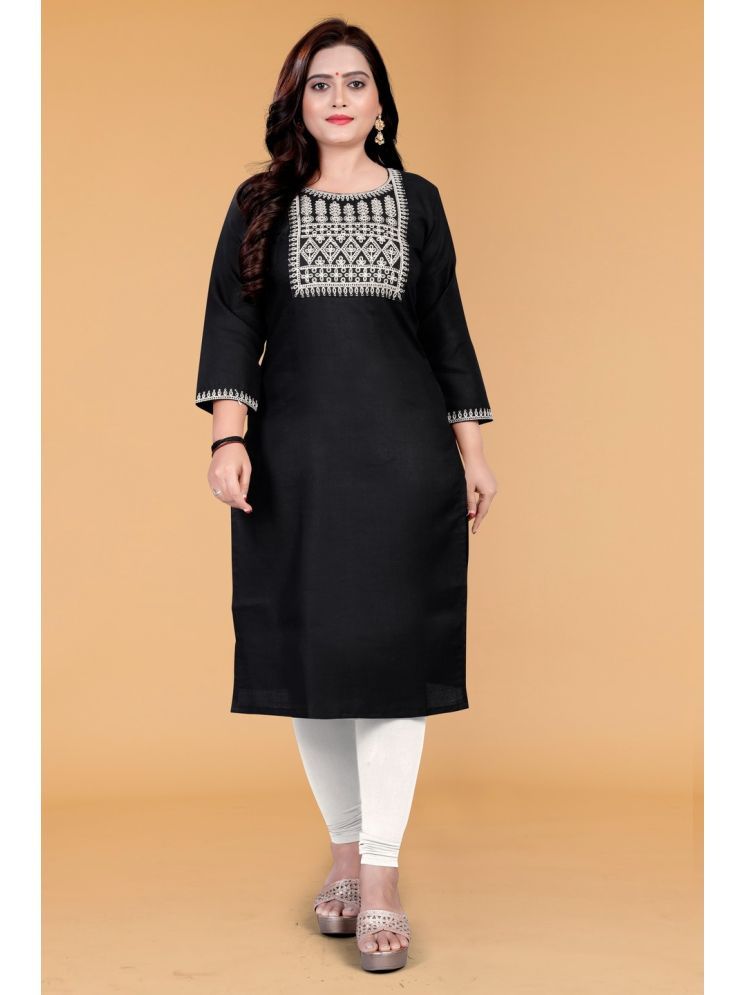     			SHIPYA Cotton Blend Embroidered Straight Women's Kurti - Black ( Pack of 1 )