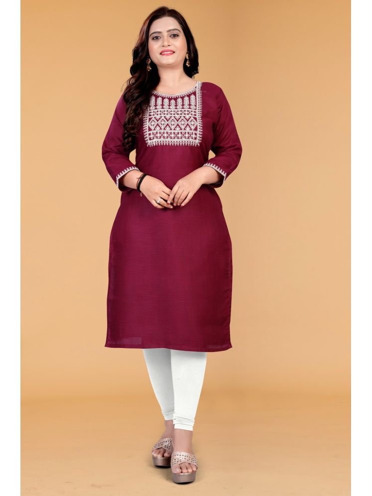     			SHIPYA Cotton Blend Embroidered Straight Women's Kurti - Maroon ( Pack of 1 )