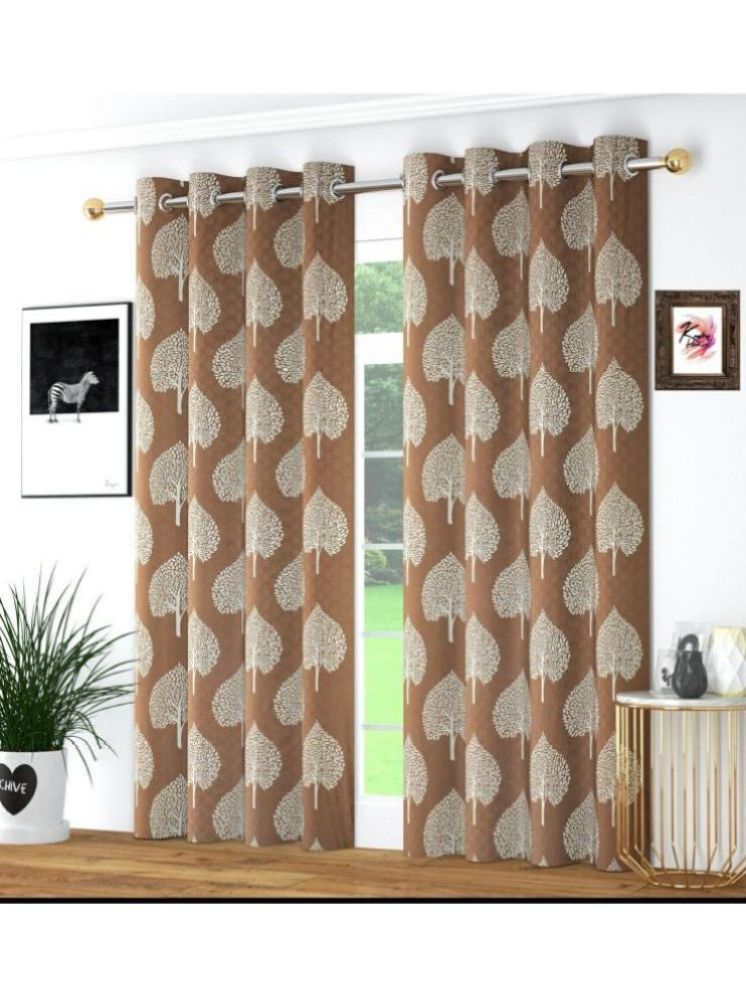     			THE LAILA Floral Printed Room Darkening Ring Rod Curtain 5 ft ( Pack of 2 ) - Brown