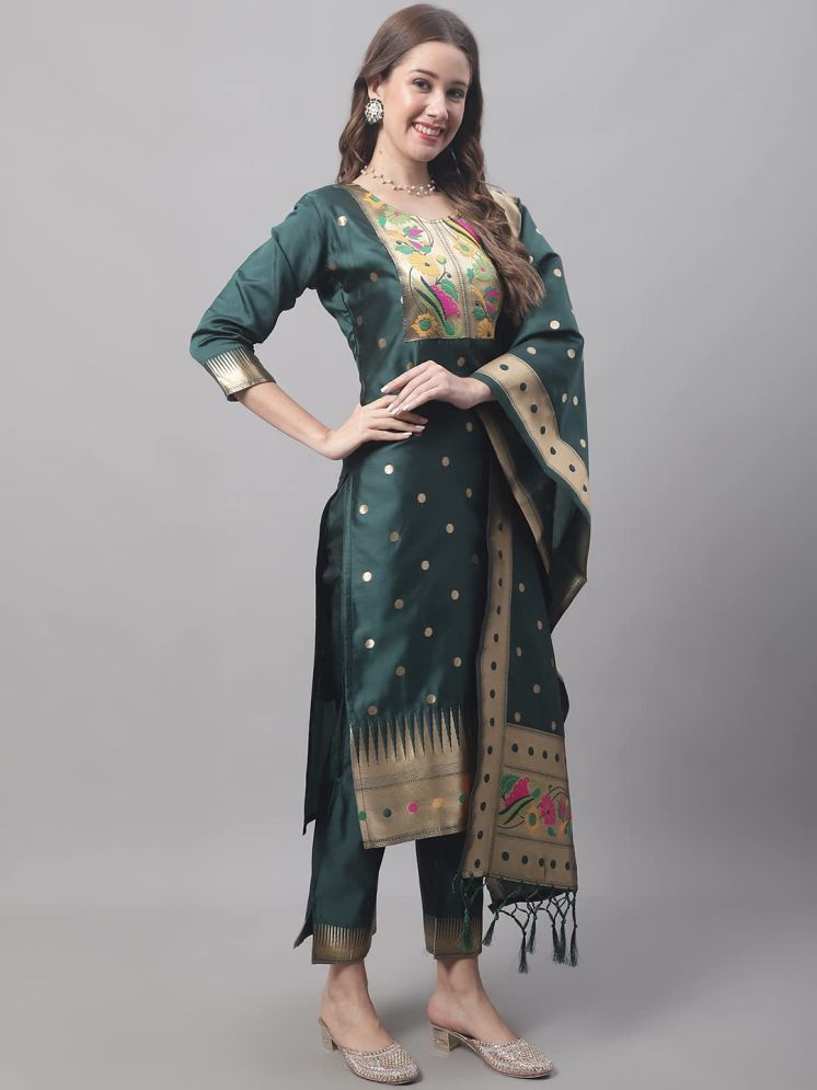     			VredeVogel Cotton Silk Printed Kurti With Pants Women's Stitched Salwar Suit - Green ( Pack of 1 )