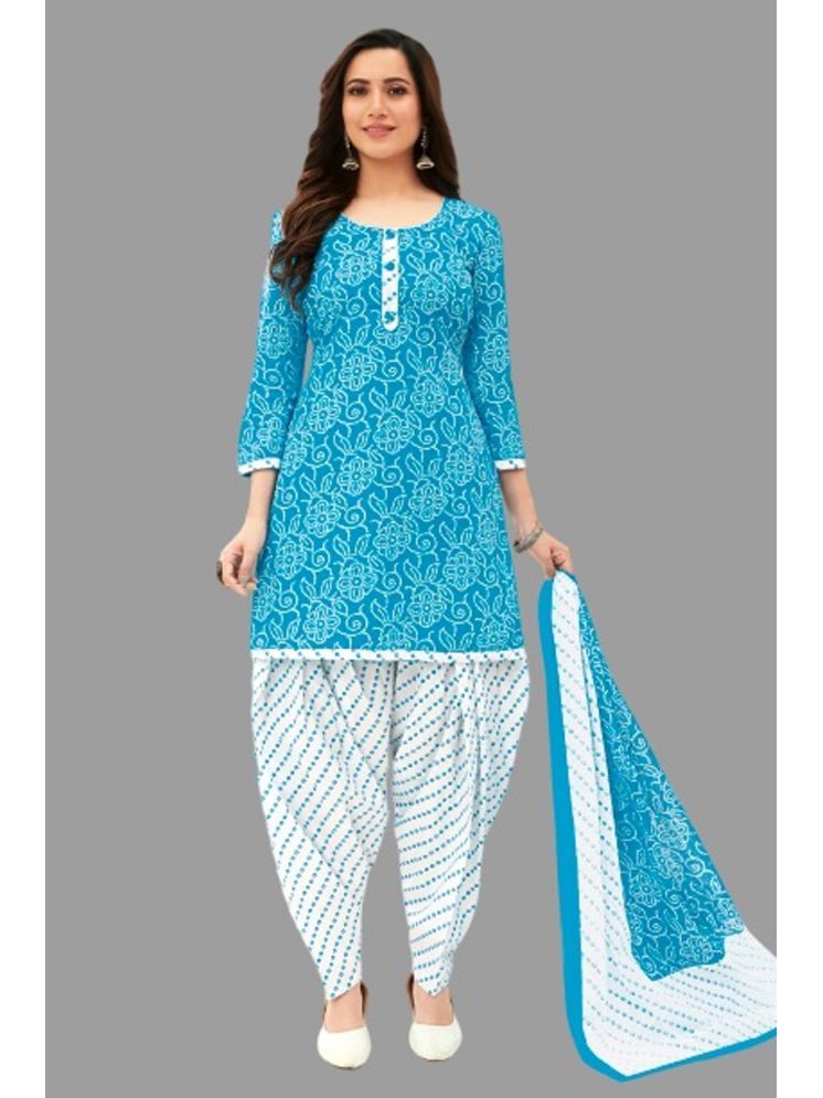     			shree jeenmata collection Cotton Printed Kurti With Patiala Women's Stitched Salwar Suit - Blue ( Pack of 1 )