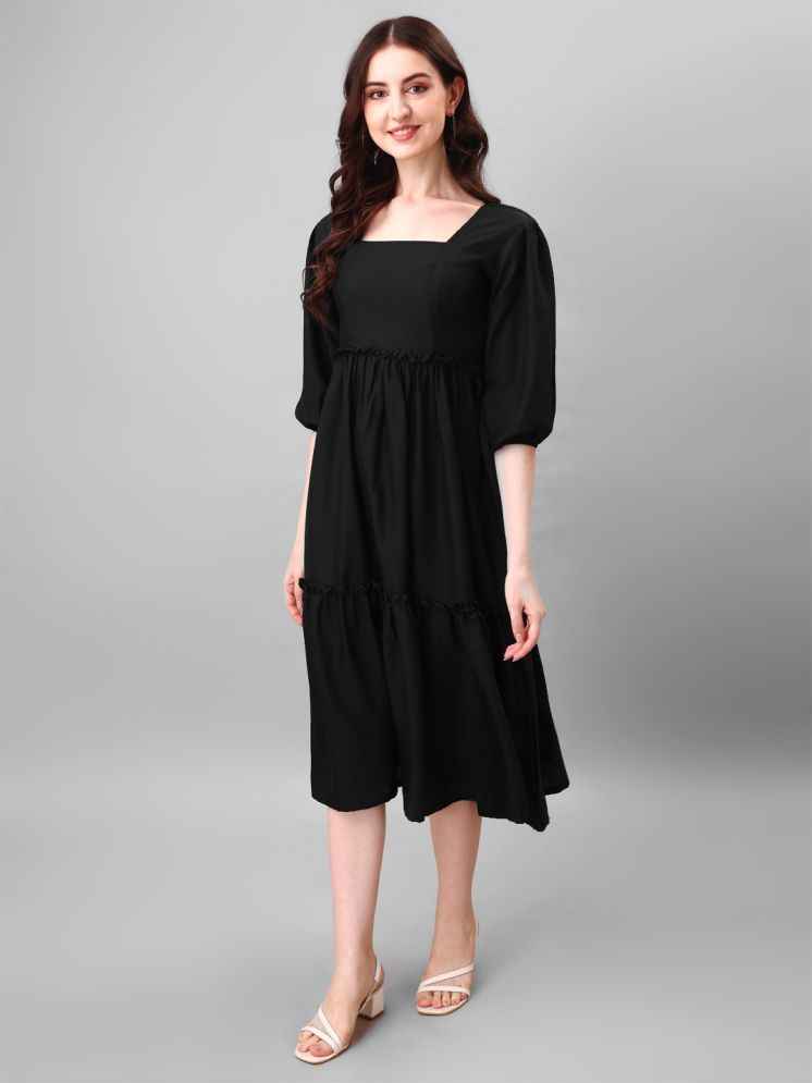     			JASH CREATION Polyester Solid Midi Women's Fit & Flare Dress - Black ( Pack of 1 )