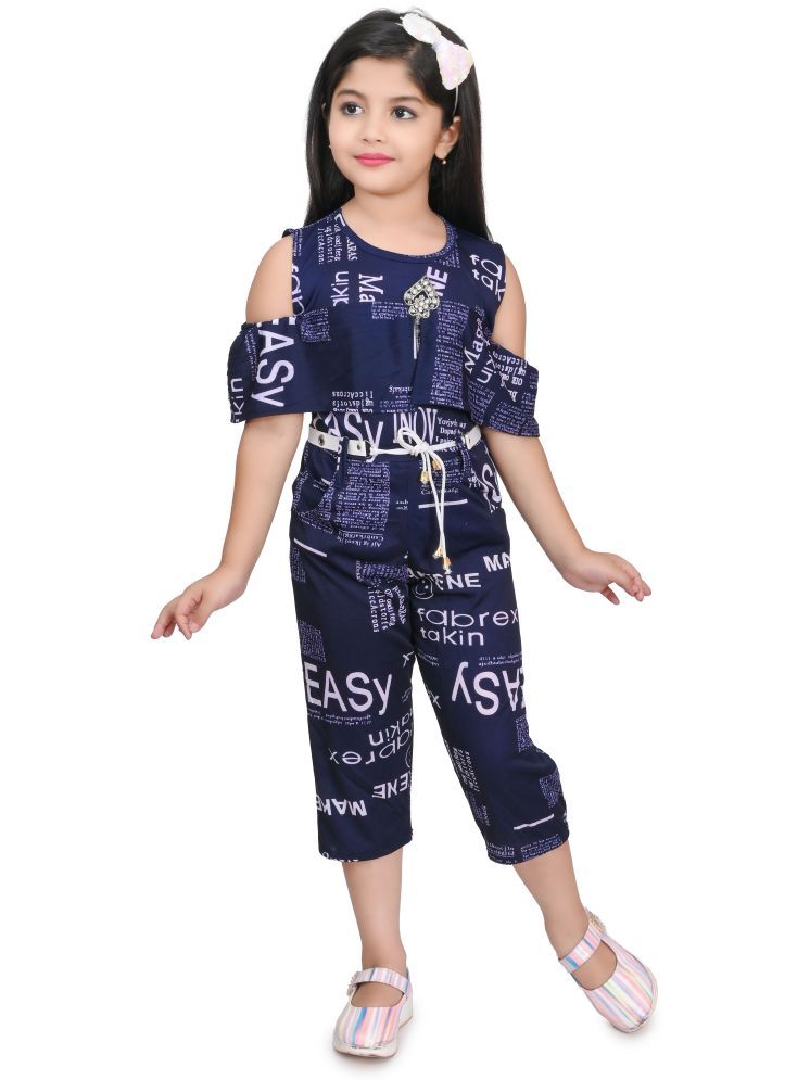     			JCT DRESSES - Navy Blue Crepe Girls Capri Jumpsuit ( Pack of 1 )