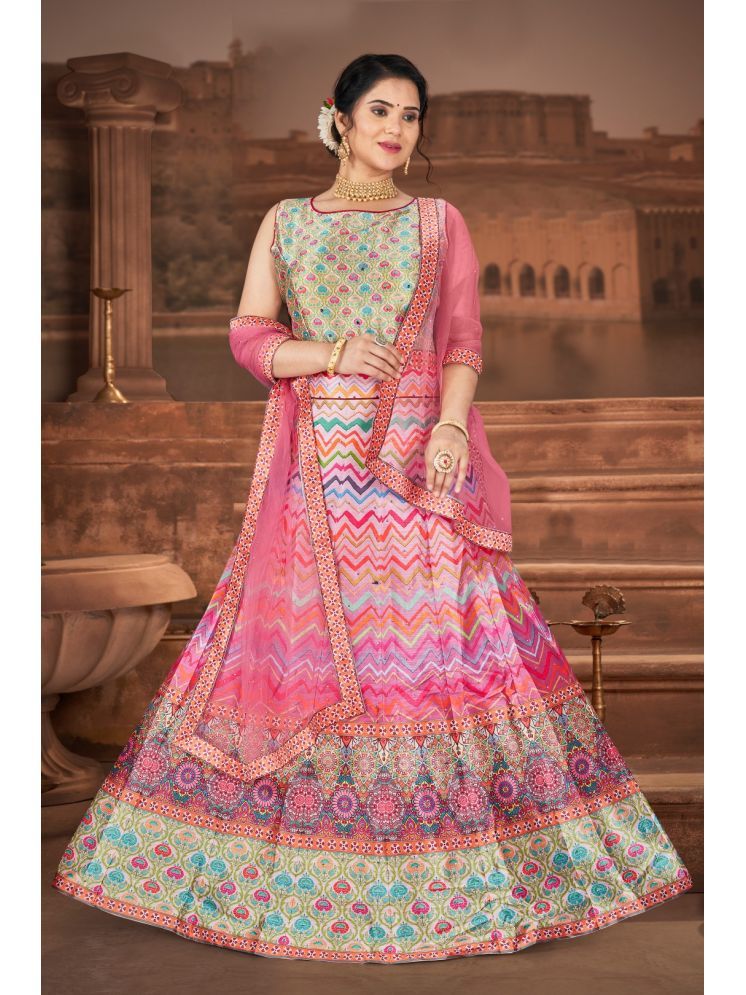     			KRIMMPLE Pink Flared Silk Women's Stitched Ethnic Gown ( Pack of 1 )