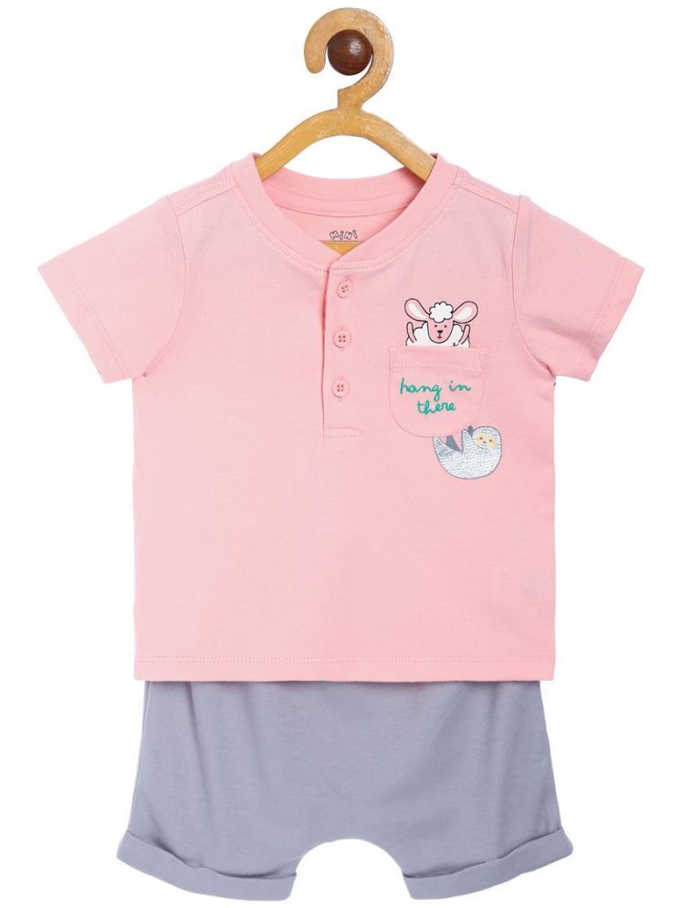     			MINI KLUB Pink Cotton Baby Boy T-Shirt & Shorts ( Pack of 1 )