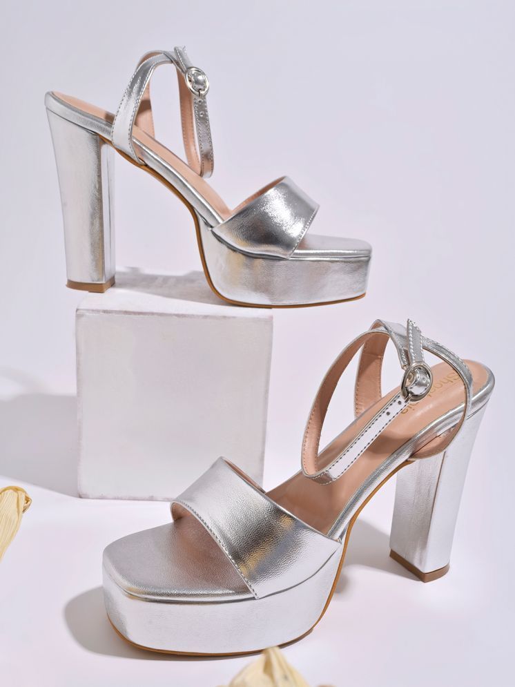     			Shoetopia Silver Women's Sandal Heels