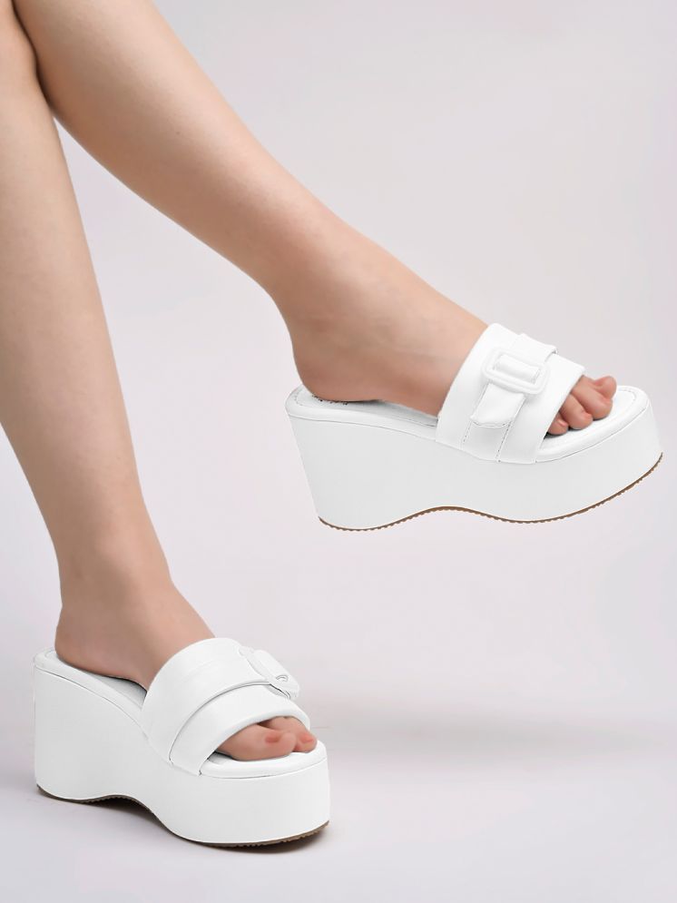     			Shoetopia White Women's Slip On Heels