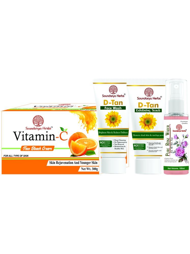     			Soundarya Herbs Vitamin C Bleach Cream With D tan Facewash , D tan Scrub & Pure Rose Water Combo Pack of 4