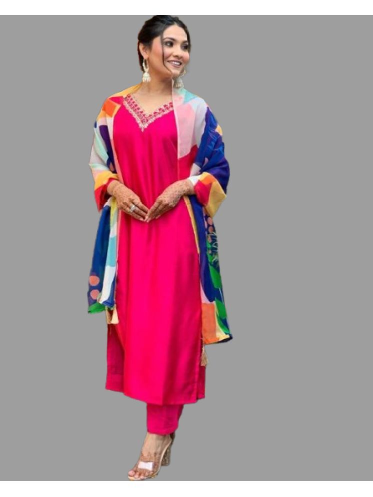     			VARNI VESH Cotton Silk Embroidered Kurti With Pants Women's Stitched Salwar Suit - Pink ( Pack of 1 )